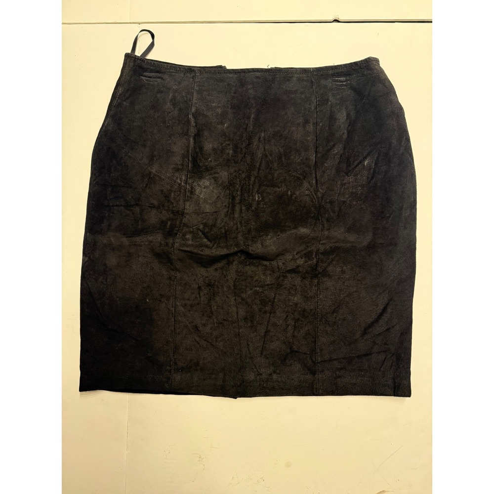 Wilsons Leather Black Suede Pencil Mini Skirt Womens 12 Vintage 4141Solid Tailor